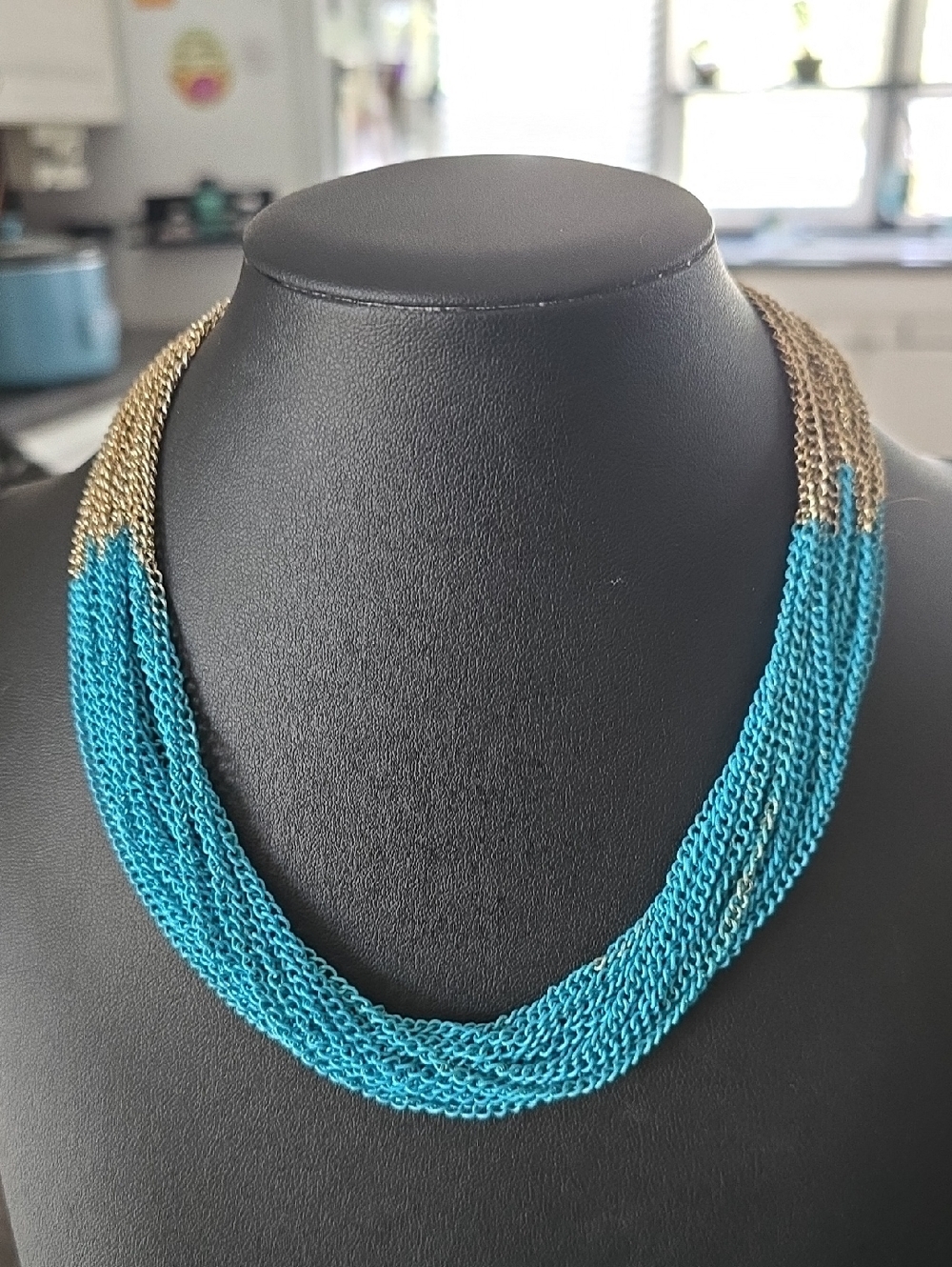 Multi-Strand Turquoise and Gold Layered Necklace